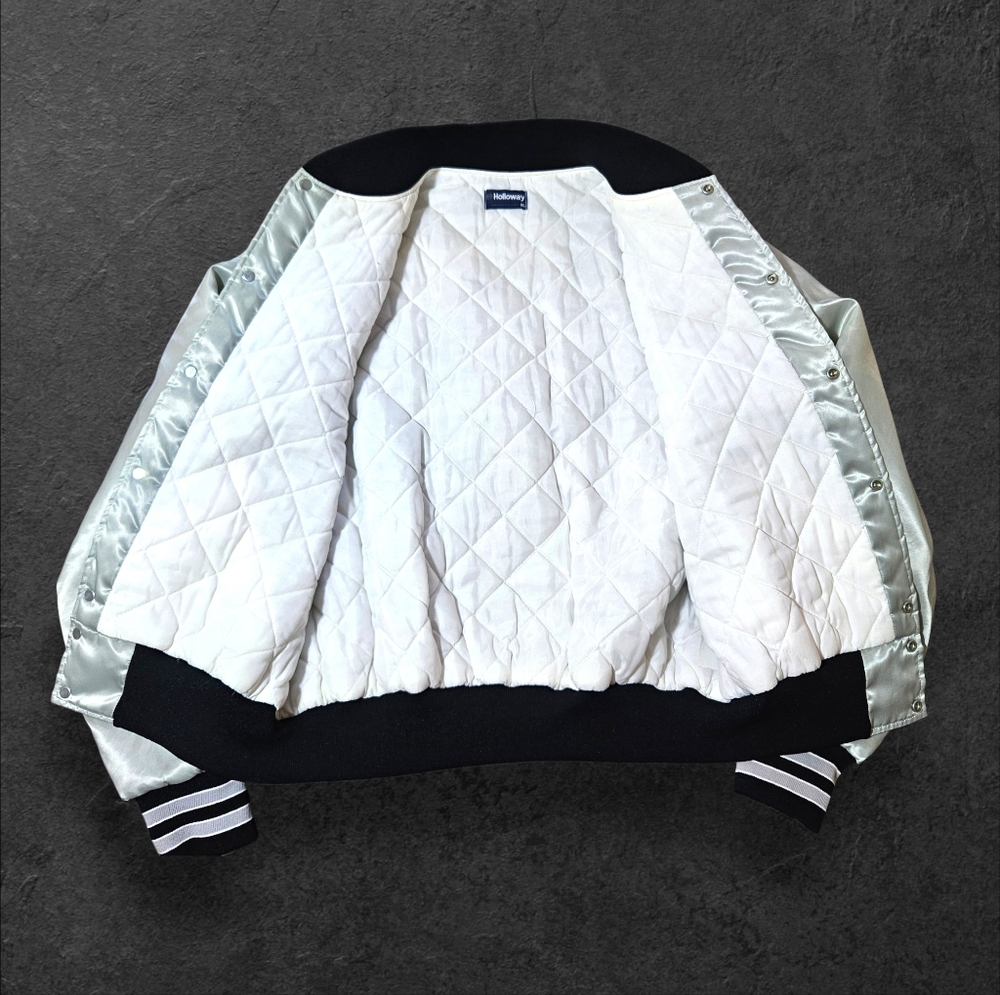 NEW 80s Holloway XL Yakima Rods & Custom Satin Bomber Jacket Washington Silver - Picture 8 of 9
